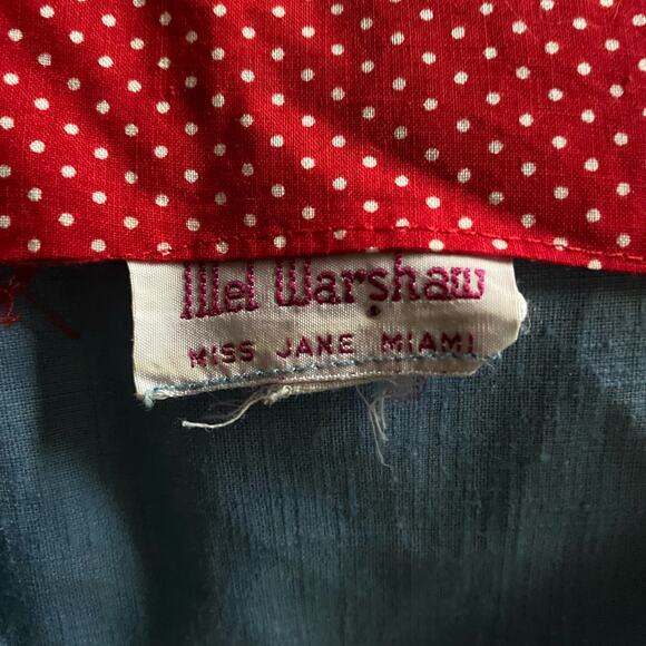 Size L//Vintage 60s Chambray Polka Dot Zip Up Playsuit - Picture 6 of 6